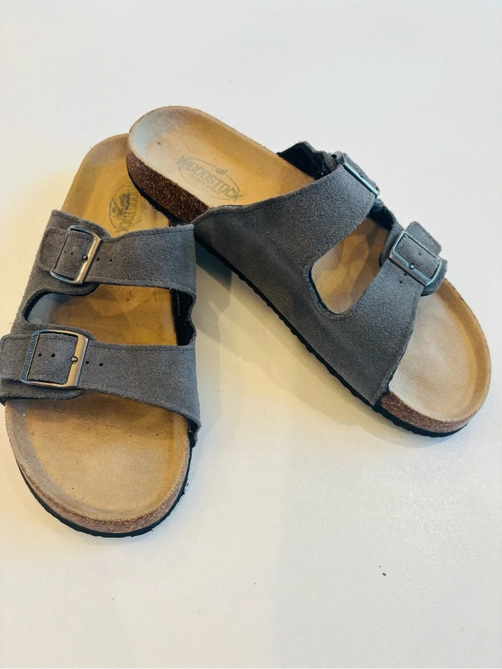 Woodstock Vintage Leather Suede Double-Buckle Slide Sandals - Gray Men’s size 9